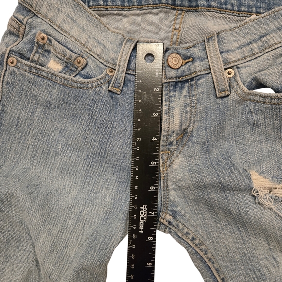 Levis 524 Too Superlow Jeans Womens 5M 28 x 30 Denim Blue Flare Y2K Distressed - Picture 9 of 15